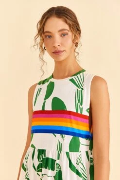 Farm Rio Off-White Rainbow Toucans Organic Cotton Maxi Dress -Colorful Wear Store 306321 03