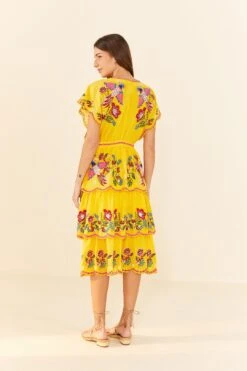 Farm Rio Yellow Embroidered Richelieu Midi Dress 7 Farm Rio Yellow Embroidered Richelieu Midi Dress -Colorful Wear Store 306329 03
