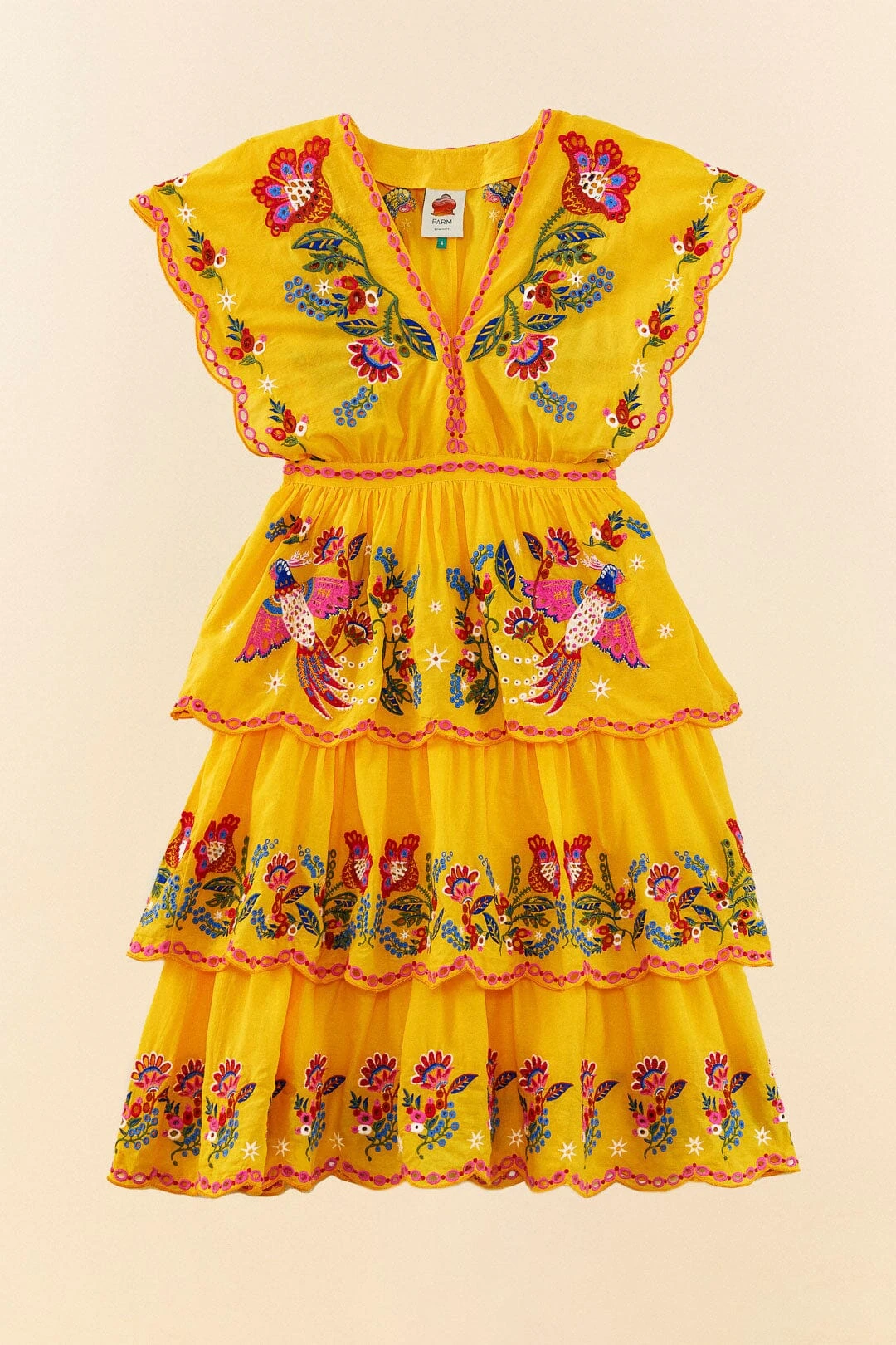 Farm Rio Yellow Embroidered Richelieu Midi Dress 5 Farm Rio Yellow Embroidered Richelieu Midi Dress - Image 5