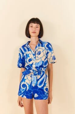 Farm Rio Blue Tropical Groove Romper