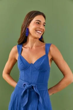 Farm Rio Dark Blue Belted Jumpsuit -Colorful Wear Store 306367 03