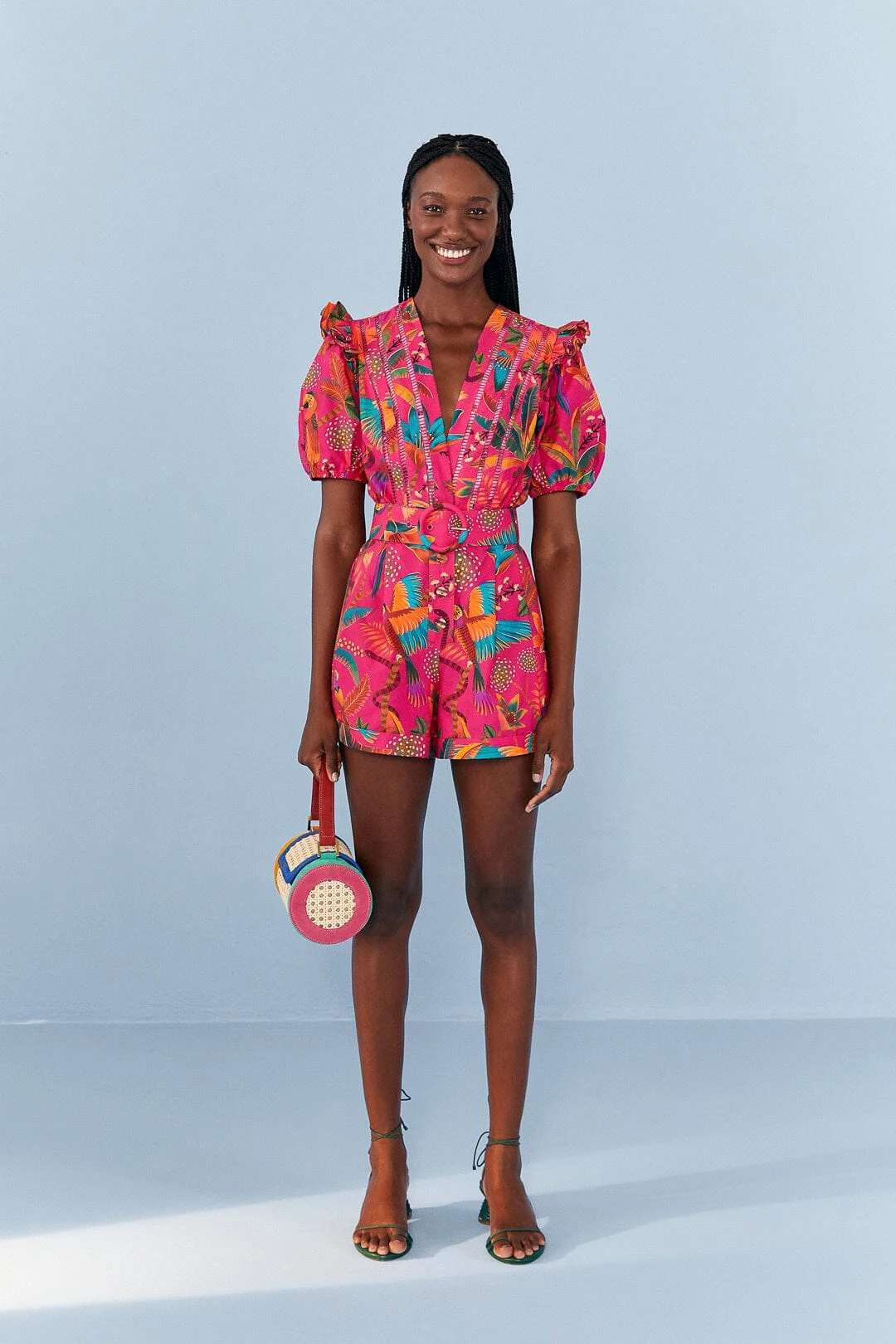 Farm Rio Pink Macaw Party Organic Cotton Romper 1 Farm Rio Pink Macaw Party Organic Cotton Romper