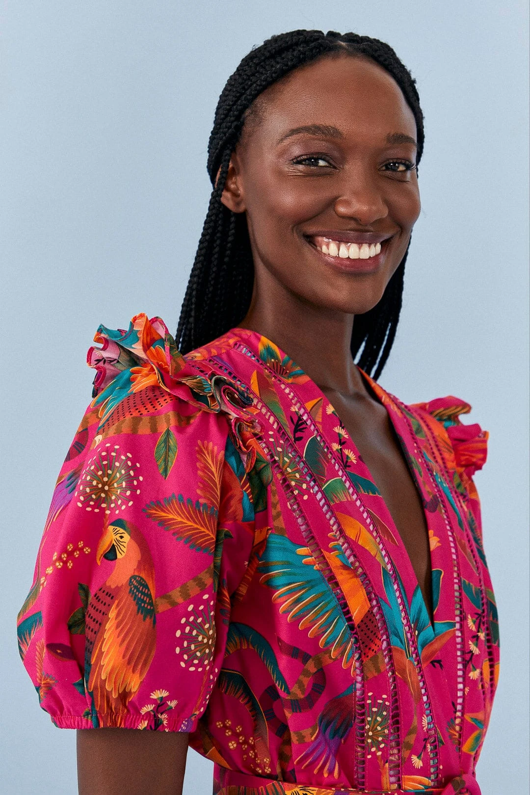 Farm Rio Pink Macaw Party Organic Cotton Romper 3 Farm Rio Pink Macaw Party Organic Cotton Romper - Image 3