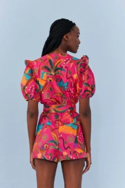 Farm Rio Pink Macaw Party Organic Cotton Romper 9 Farm Rio Pink Macaw Party Organic Cotton Romper -Colorful Wear Store 306381 04