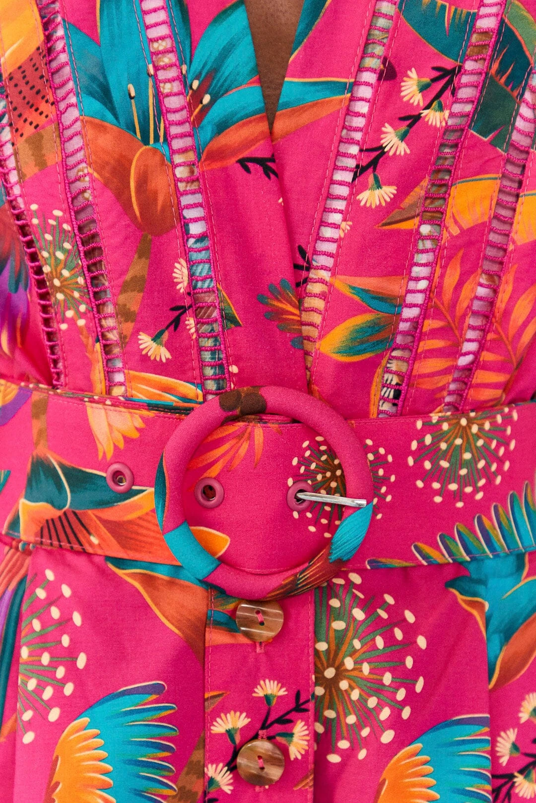 Farm Rio Pink Macaw Party Organic Cotton Romper 5 Farm Rio Pink Macaw Party Organic Cotton Romper - Image 5