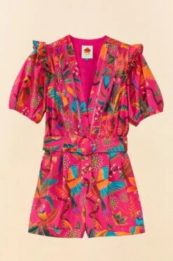 Farm Rio Pink Macaw Party Organic Cotton Romper 11 Farm Rio Pink Macaw Party Organic Cotton Romper -Colorful Wear Store 306381 06