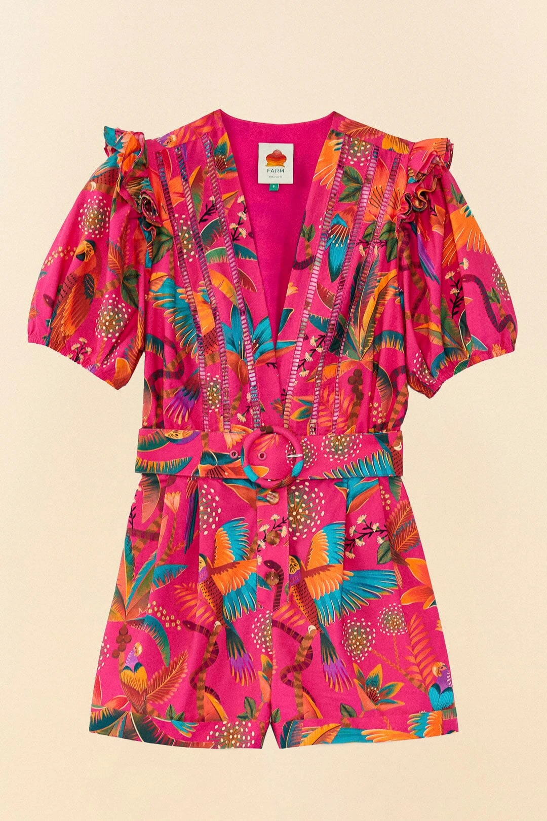 Farm Rio Pink Macaw Party Organic Cotton Romper 6 Farm Rio Pink Macaw Party Organic Cotton Romper - Image 6
