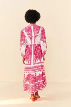 Farm Rio Pink Tropical Woodcut Lenzing™ Ecovero™ Viscose Midi Dress -Colorful Wear Store 306388 03