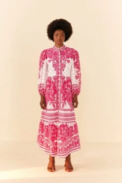 Farm Rio Pink Tropical Woodcut Lenzing™ Ecovero™ Viscose Midi Dress -Colorful Wear Store 306388 04