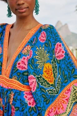 Farm Rio Blue Pineapple Garden Kaftan Maxi Dress -Colorful Wear Store 306652 03