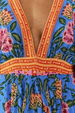 Farm Rio Blue Pineapple Garden Kaftan Maxi Dress -Colorful Wear Store 306652 04