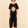 Farm Rio Black Have A Nice Trip Organic Cotton Jumpsuit