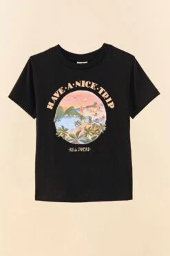 Farm Rio Black Have A Nice Trip Organic Cotton T-Shirt 9 Farm Rio Black Have A Nice Trip Organic Cotton T-Shirt -Colorful Wear Store 306709 06