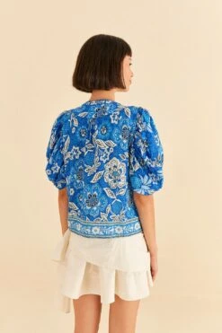 Farm Rio Blue Full Of Flowers Blouse 8 Farm Rio Blue Full Of Flowers Blouse -Colorful Wear Store 306916 04