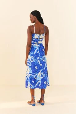 Farm Rio Blue Tropical Groove Lenzing™ Ecovero™ Viscose Midi Dress -Colorful Wear Store 306997 03