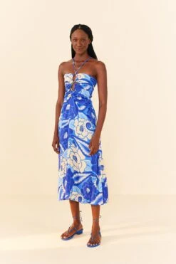 Farm Rio Blue Tropical Groove Lenzing™ Ecovero™ Viscose Midi Dress -Colorful Wear Store 306997 04