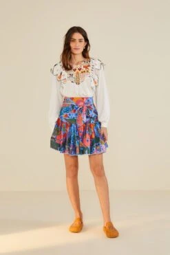 Farm Rio White Embroidered Fall Leaf Blouse -Colorful Wear Store 309103 04