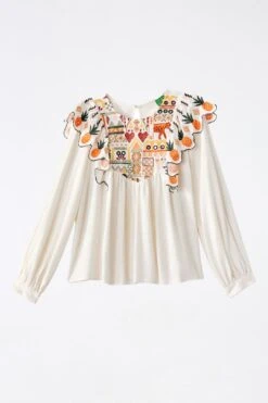 Farm Rio White Embroidered Fall Leaf Blouse -Colorful Wear Store 309103 06