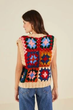 Farm Rio Multicolor Patchwork Crochet Vest -Colorful Wear Store 309108 03