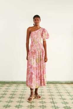Farm Rio Pink Mixed Lobsters Midi Dress