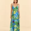 Farm Rio Blue Banana Leaves Sleeveless Maxi Dress