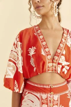 Farm Rio Red Lace Monsteras Crop Top -Colorful Wear Store 309178 03