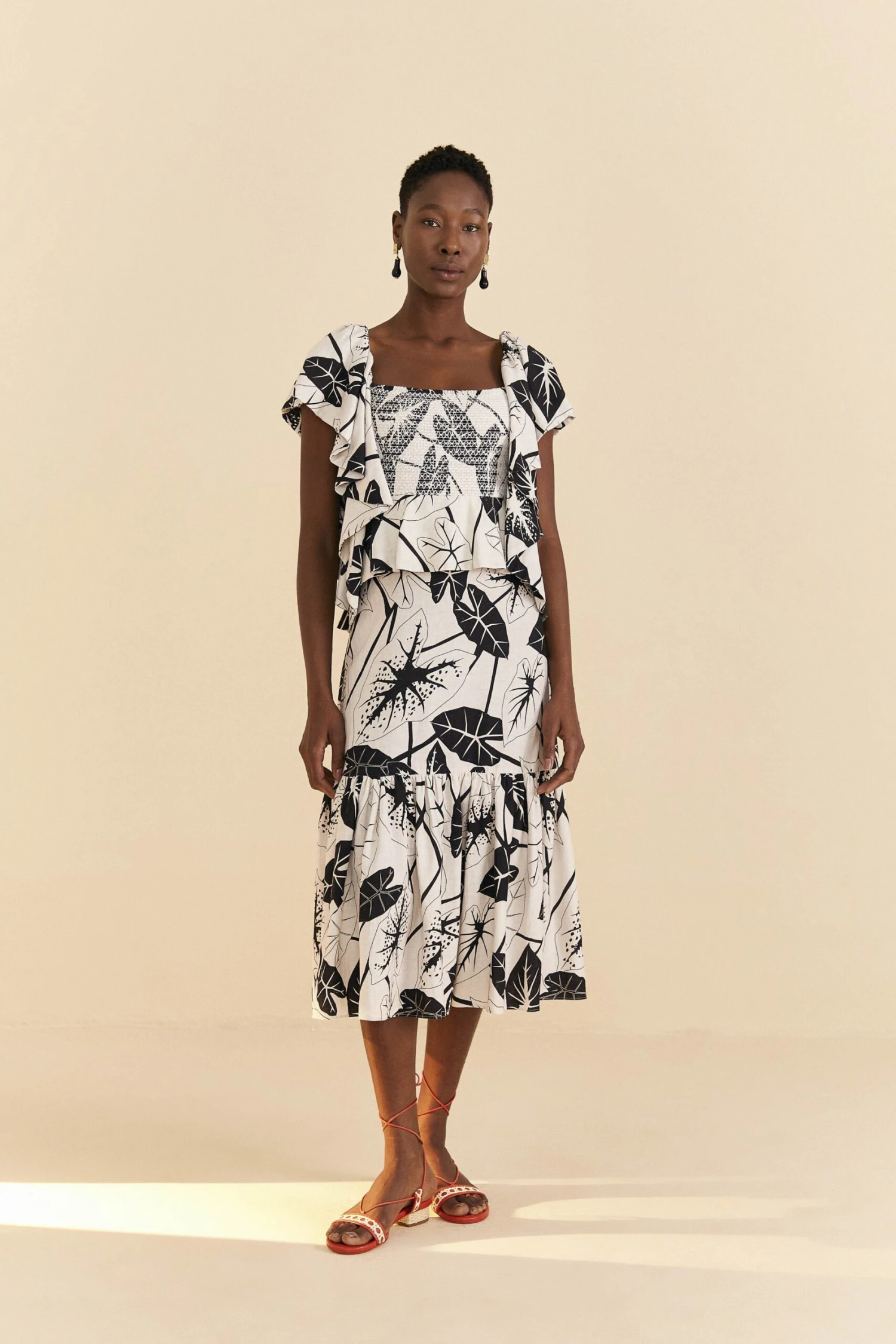 Farm Rio Off-White Graphic Leaves Midi Dress 1 Farm Rio Off-White Graphic Leaves Midi Dress