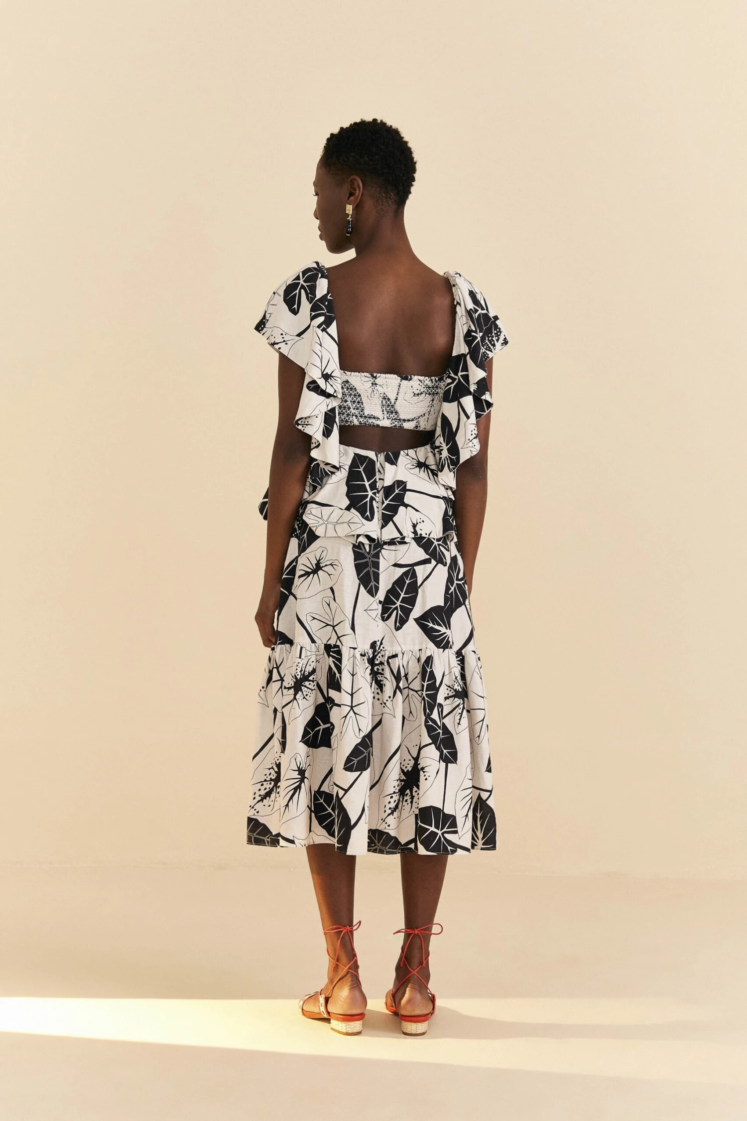 Farm Rio Off-White Graphic Leaves Midi Dress 4 Farm Rio Off-White Graphic Leaves Midi Dress - Image 4
