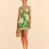 Farm Rio Green Lace Monsteras Mini Dress