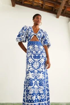 Farm Rio Navy Blue Jungle Scarf Midi Dress -Colorful Wear Store 309189 03