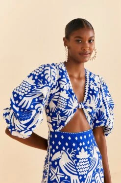 Farm Rio Navy Blue Jungle Scarf Midi Dress -Colorful Wear Store 309189 05