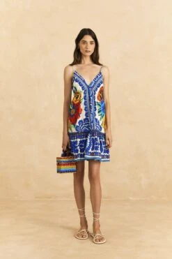 Farm Rio Off-White Flower Tapestry Organic Cotton Mini Dress -Colorful Wear Store 309199 02