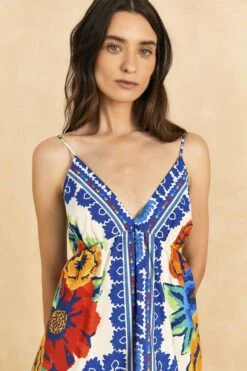 Farm Rio Off-White Flower Tapestry Organic Cotton Mini Dress -Colorful Wear Store 309199 03