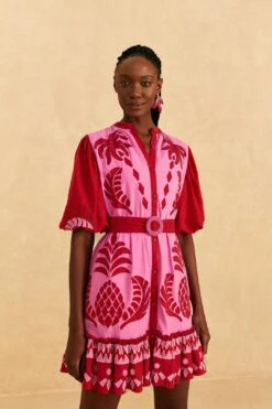 Farm Rio Red Jungle Scarf Cutwork Mini Dress