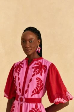 Farm Rio Red Jungle Scarf Cutwork Mini Dress -Colorful Wear Store 309239 03