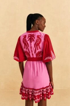 Farm Rio Red Jungle Scarf Cutwork Mini Dress -Colorful Wear Store 309239 04