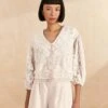 Farm Rio Off-White Guipure Collar Blouse