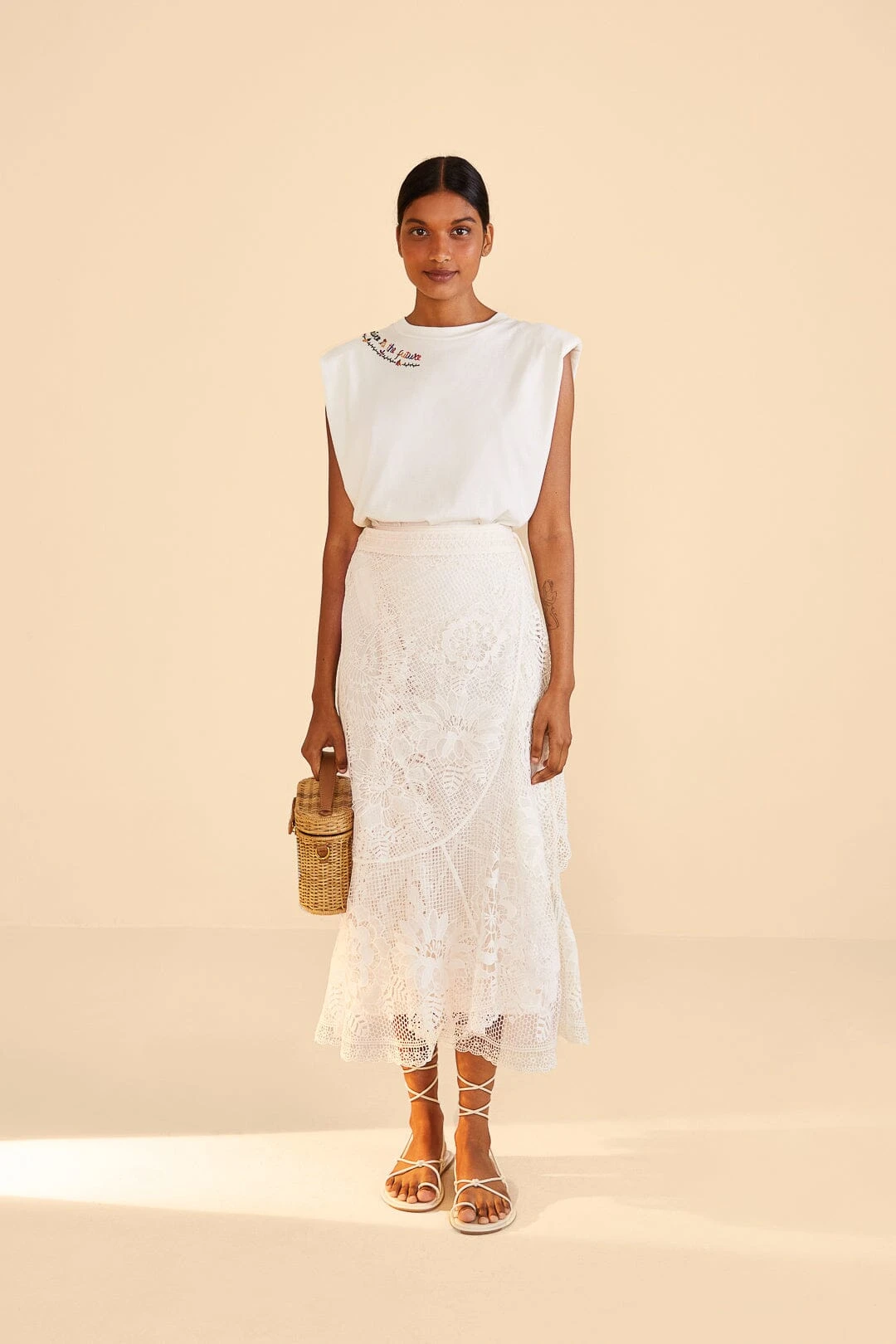 Farm Rio Off-White Guipire Midi Skirt 1 Farm Rio Off-White Guipire Midi Skirt