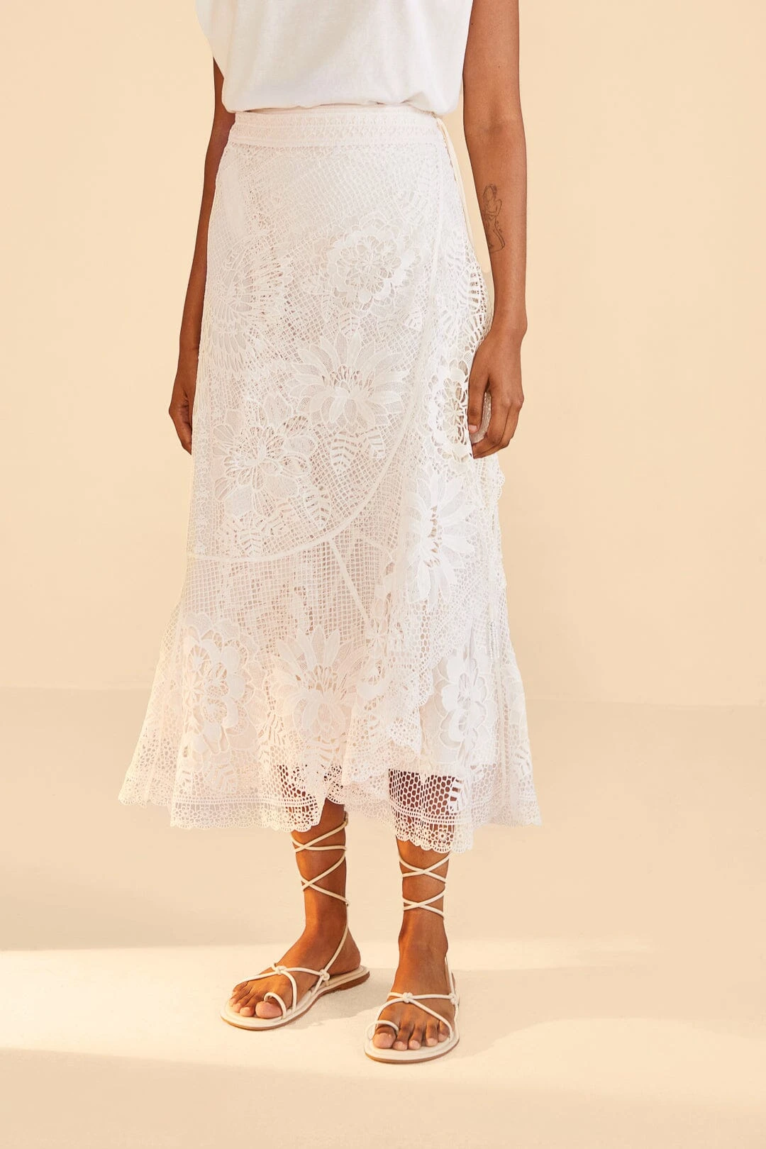 Farm Rio Off-White Guipire Midi Skirt 3 Farm Rio Off-White Guipire Midi Skirt - Image 3