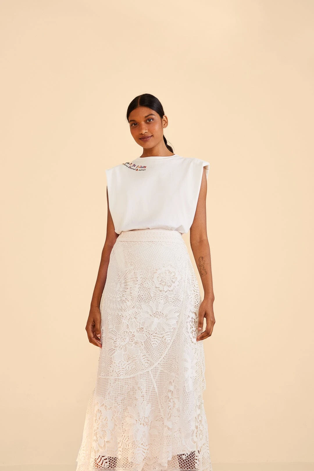 Farm Rio Off-White Guipire Midi Skirt 2 Farm Rio Off-White Guipire Midi Skirt - Image 2
