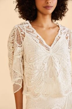 Farm Rio Off-White Butterfly Guipure Blouse 7 Farm Rio Off-White Butterfly Guipure Blouse -Colorful Wear Store 309242 03