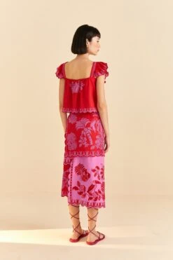 Farm Rio Red Palm Tree Richelieu Midi Skirt -Colorful Wear Store 309245 04
