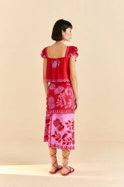 Farm Rio Red Palm Tree Richelieu Blouse -Colorful Wear Store 309247 04