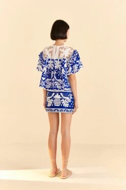 Farm Rio Navy Blue Jungle Scarf Blouse -Colorful Wear Store 309249 04