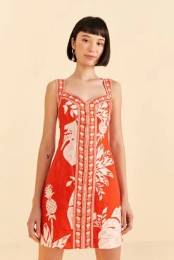 Farm Rio Red Lace Monsteras Mini Dress
