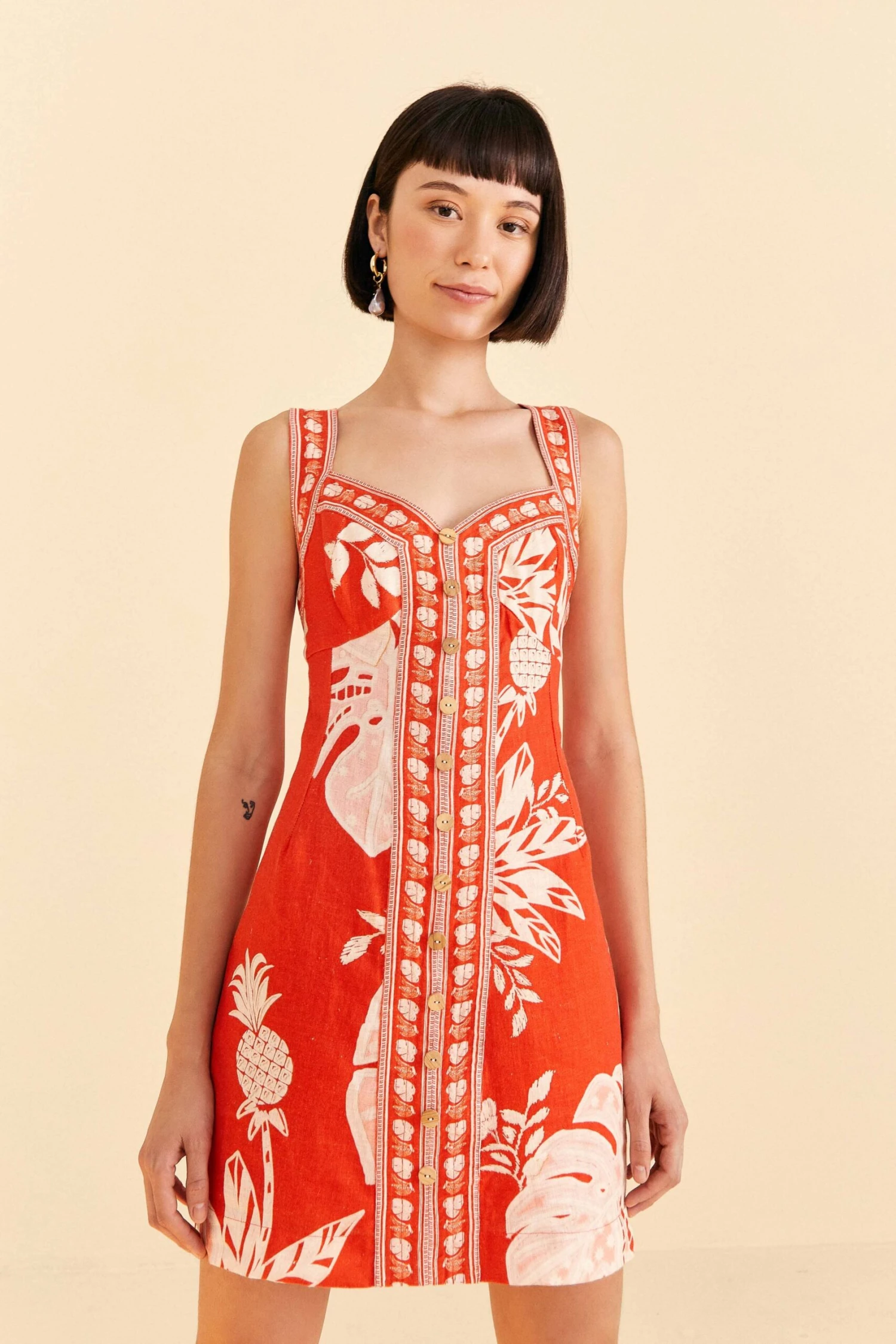 Farm Rio Red Lace Monsteras Mini Dress 1 Farm Rio Red Lace Monsteras Mini Dress