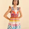 Farm Rio Off-White Vivid Garden Organic Cotton Mini Dress