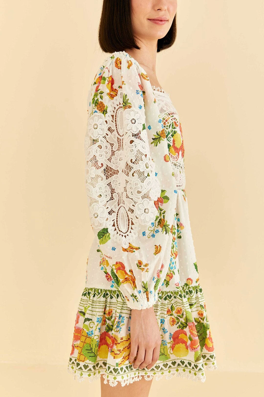 Farm Rio Off-White Tropical Romance Scarf Mini Dress 3 Farm Rio Off-White Tropical Romance Scarf Mini Dress - Image 3