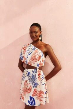 Farm Rio Off-White Mixed Lobsters Mini Dress