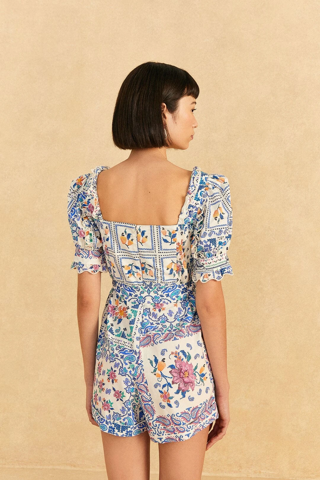 Farm Rio Off-White Romantic Bandanas Organic Cotton Romper 4 Farm Rio Off-White Romantic Bandanas Organic Cotton Romper - Image 4